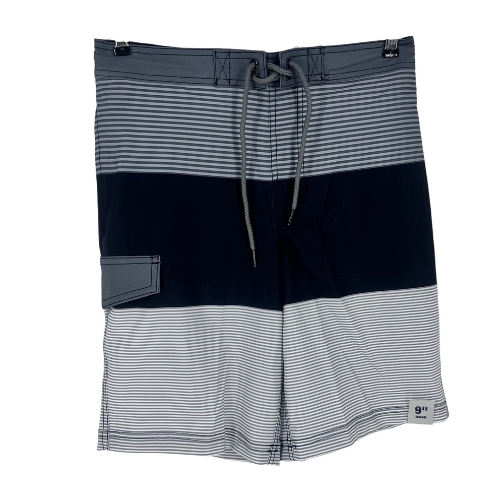 NWT George Board Shorts Mens Small 28-30 Gray Striped 9" Inseam Quick Dry